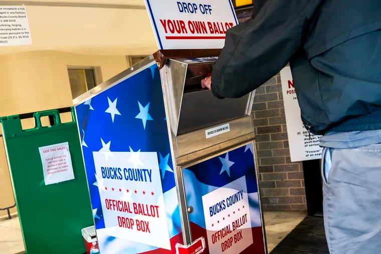 A Bucks County ballot drop-off location at the County Administration Building on East Court Street in Doylestown on Oct. 30, 2023.