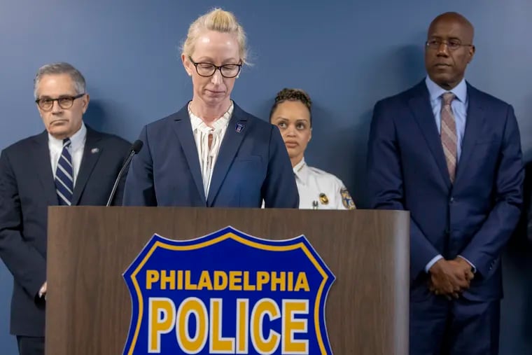 Jennifer Griffin, Temple's vice president of public safety, speaks at a news conference after Temple officer Christopher Fitzgerald's murder.